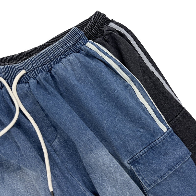 track denim cargo shorts