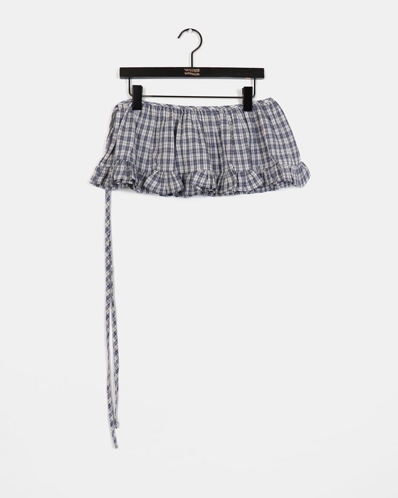 Esseon Checkered Layered Mini Wrap Skirt