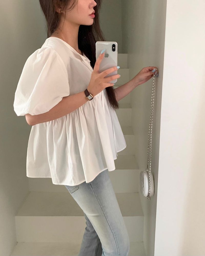 [MADE] Enma, short-sleeved balloon puff blouse