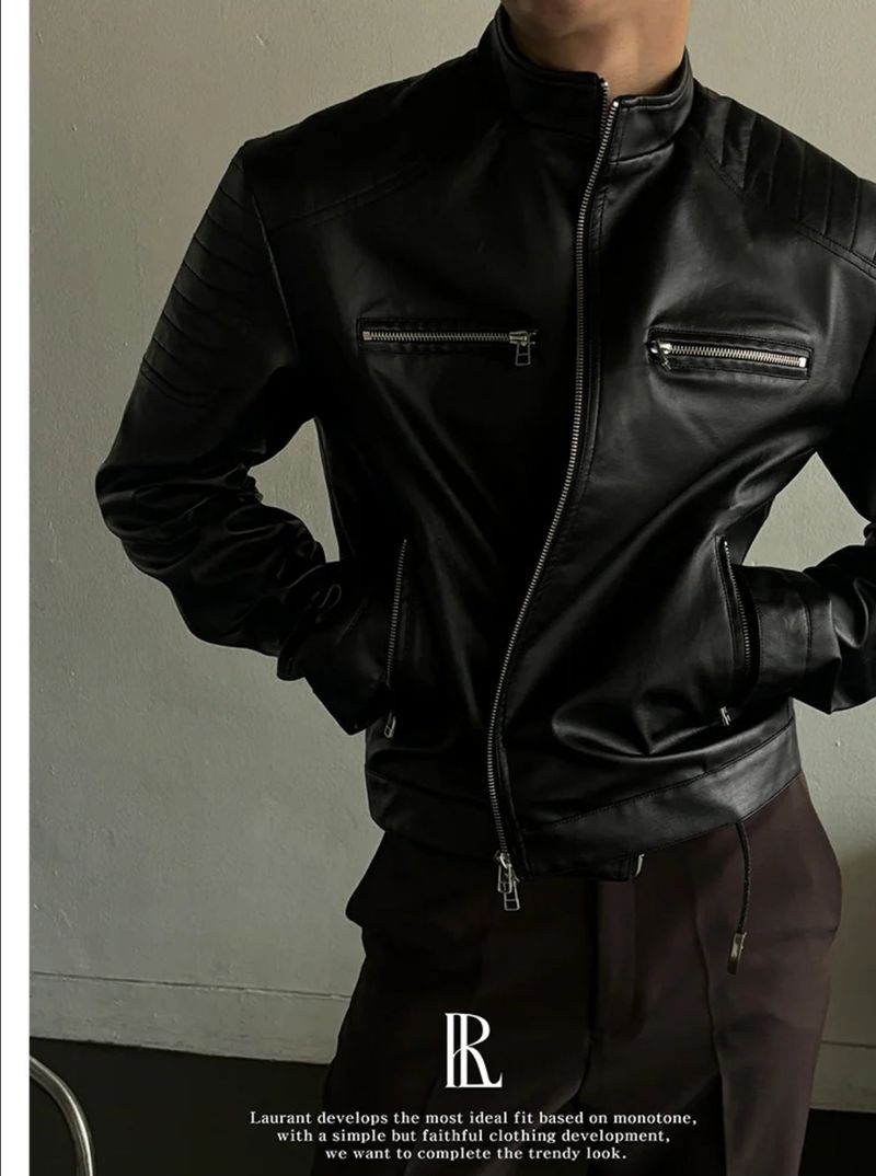 [LAURANTSEOUL] Biker crop leather jacket(2color)