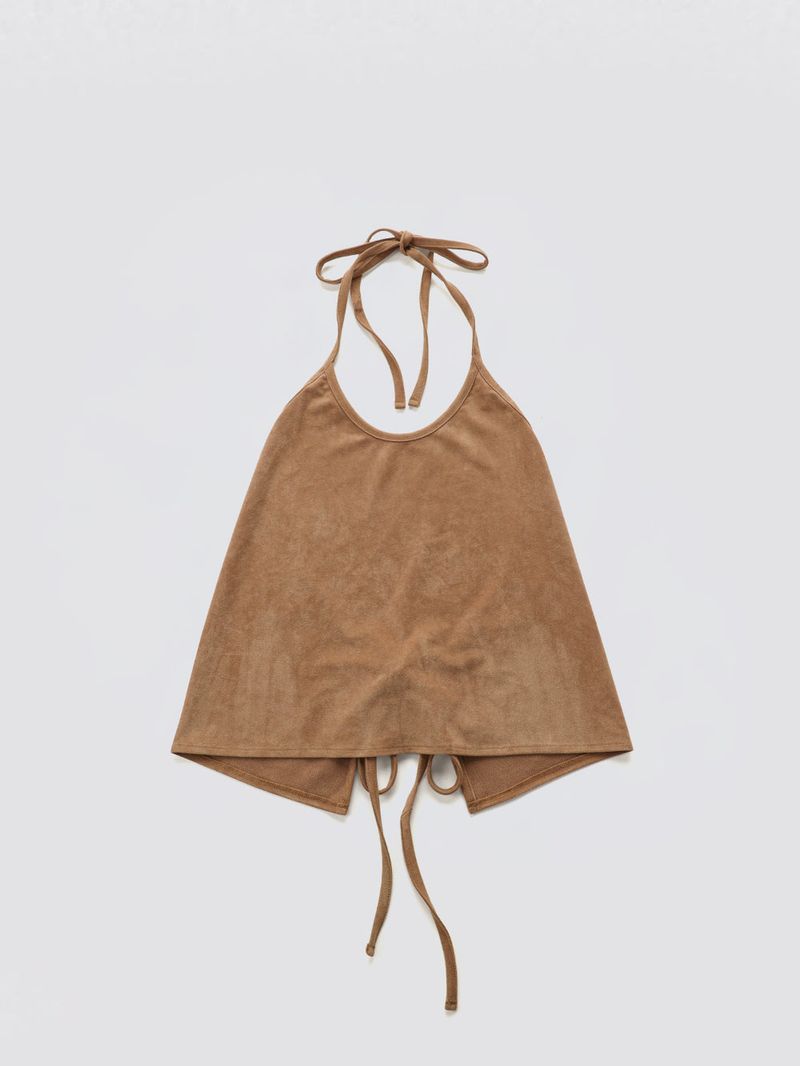 Halter-Tie Suede Apron_Camel
