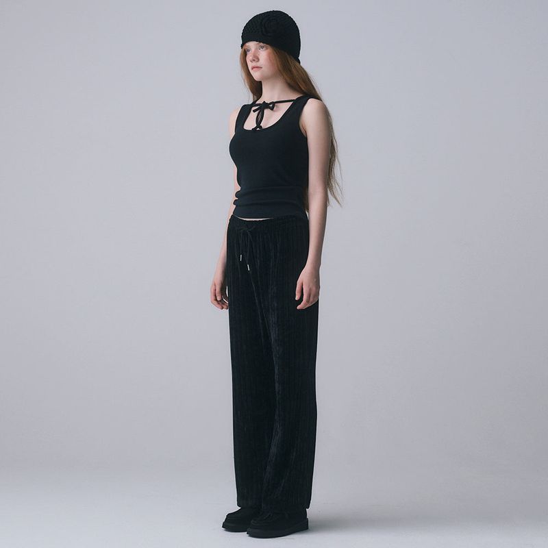 VELOUR BANDING PANTS, BLACK