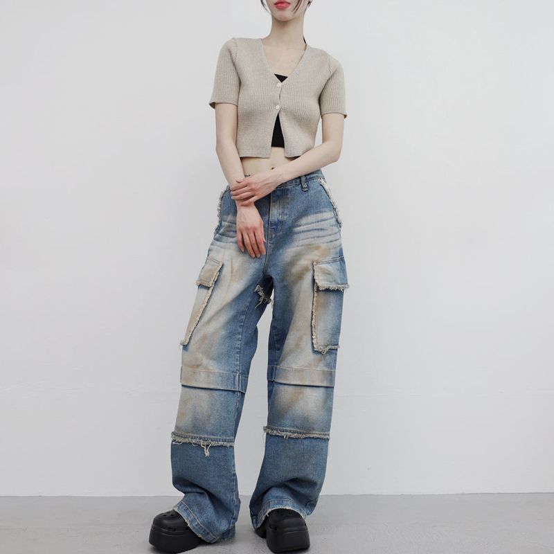 (Unisex) Bison Cargo Wide Denim