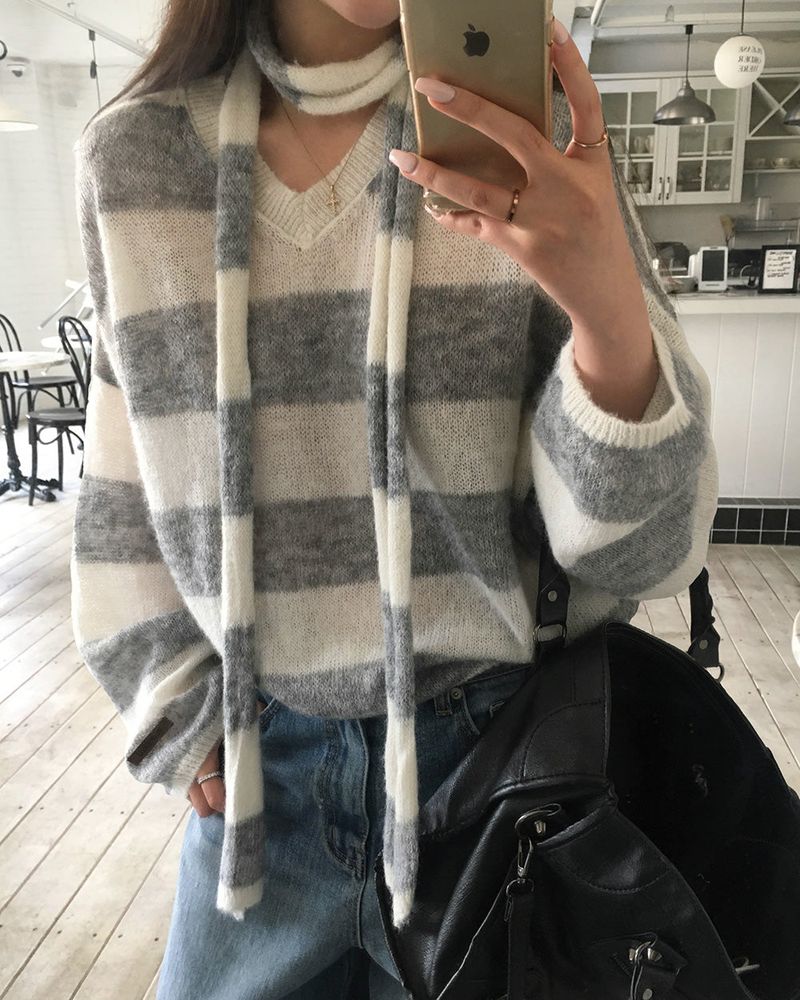 [ORIGINAL] LACKUN Striped Muffler Knit Set