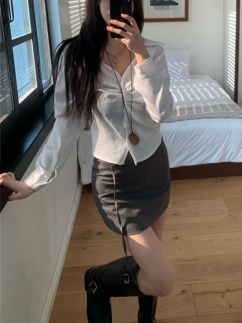 Slate Line Thin Belt Formal Mini Skirt