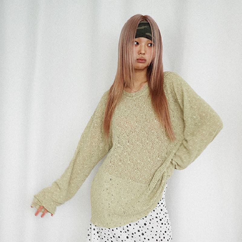 Net Raglan Knit Sleeve (yellowish green)