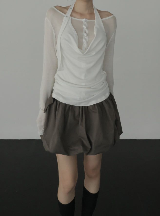 mnem（ムネム）の「Woolen Cowl Neck Eyelet Halter Top（Tops）」