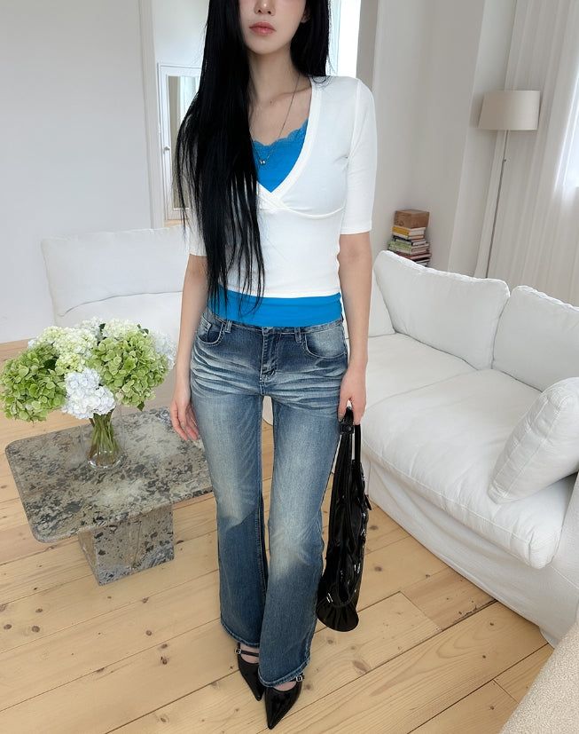 Nizi Rap V-neck Slim T-shirt