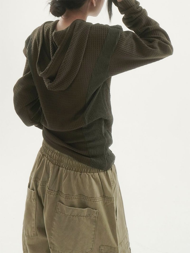 Woksta henley neck finger hole hood knit -3C