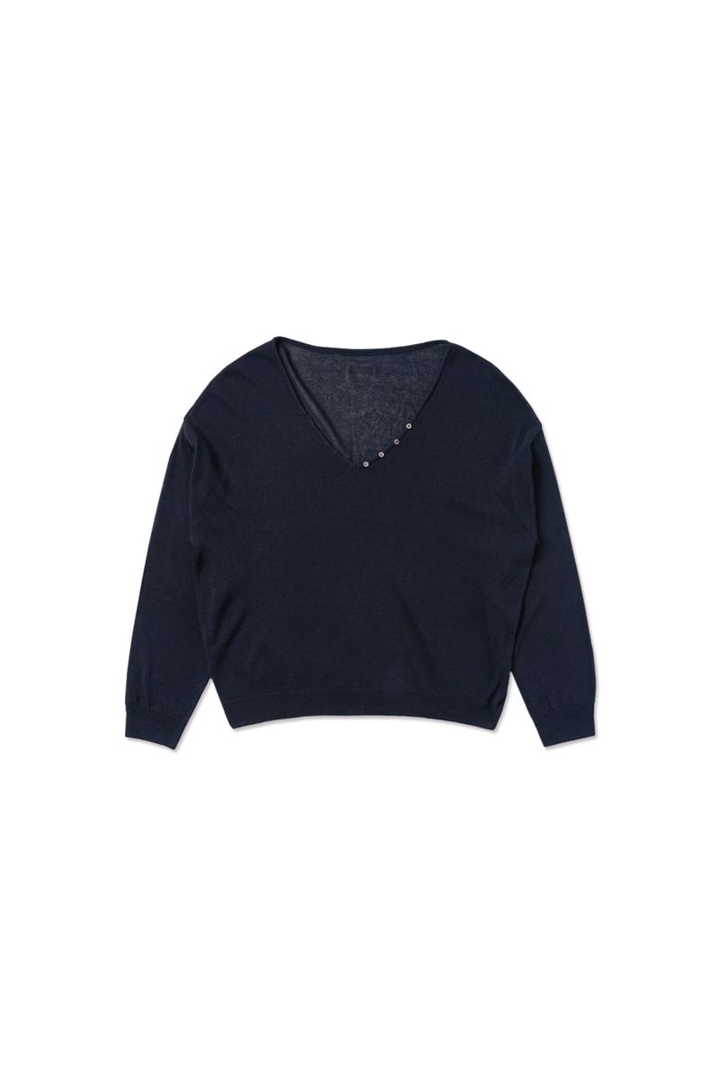 Button v-neck knit_navy