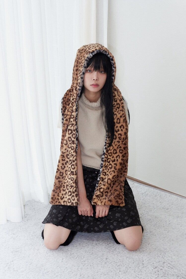 Leopard reversible hood muffler (brown)