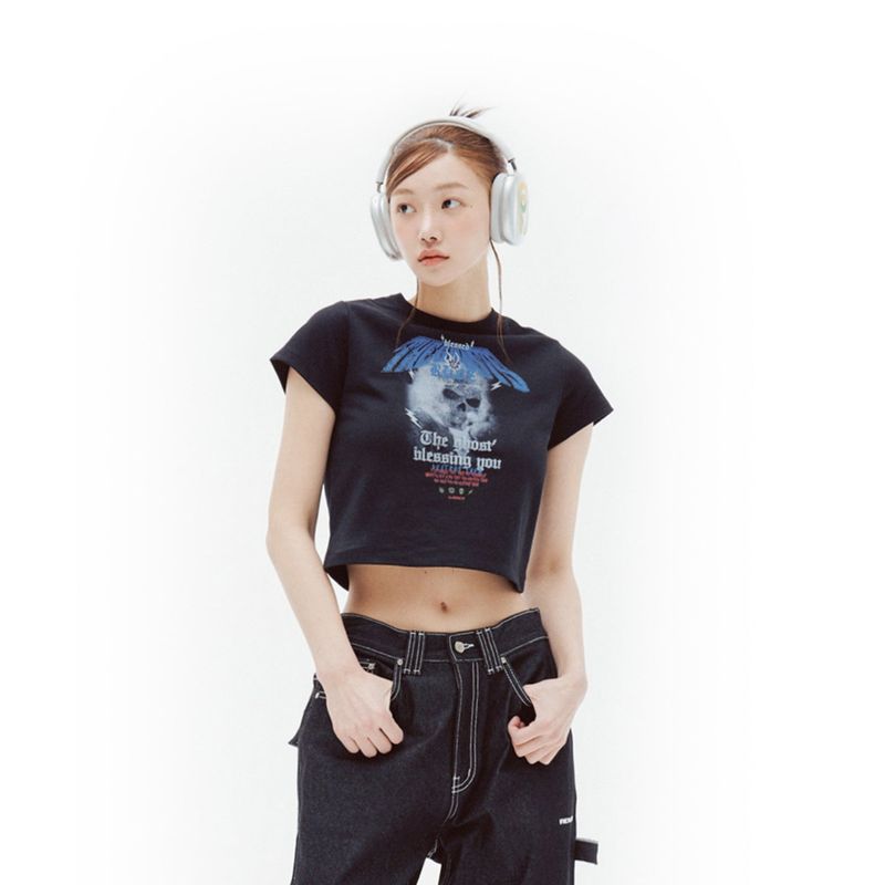 RDVZ（ランデブー）の「スカルバンドクロップTシャツ（トップス）」