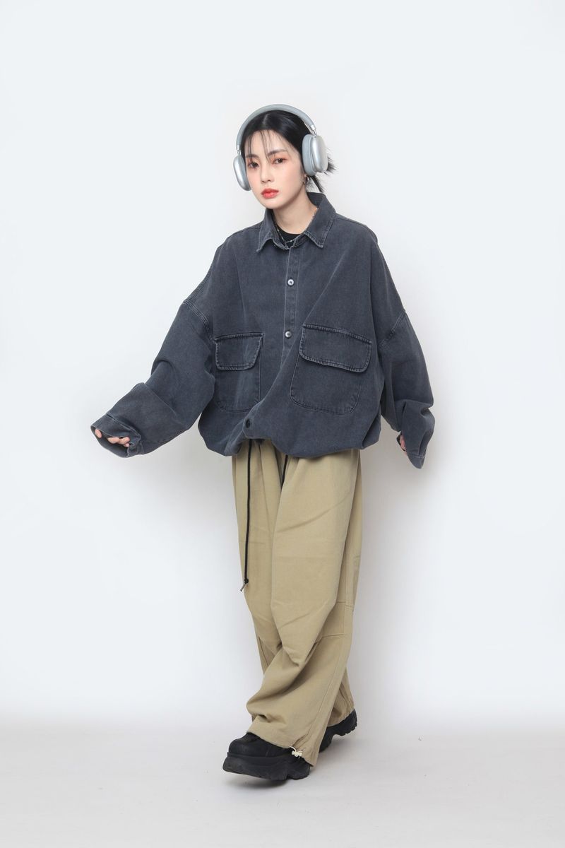 String balloon denim shirt