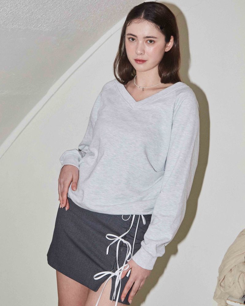 V-NECK RAGLAN SWEATSHIRT / WHITE MELANGE