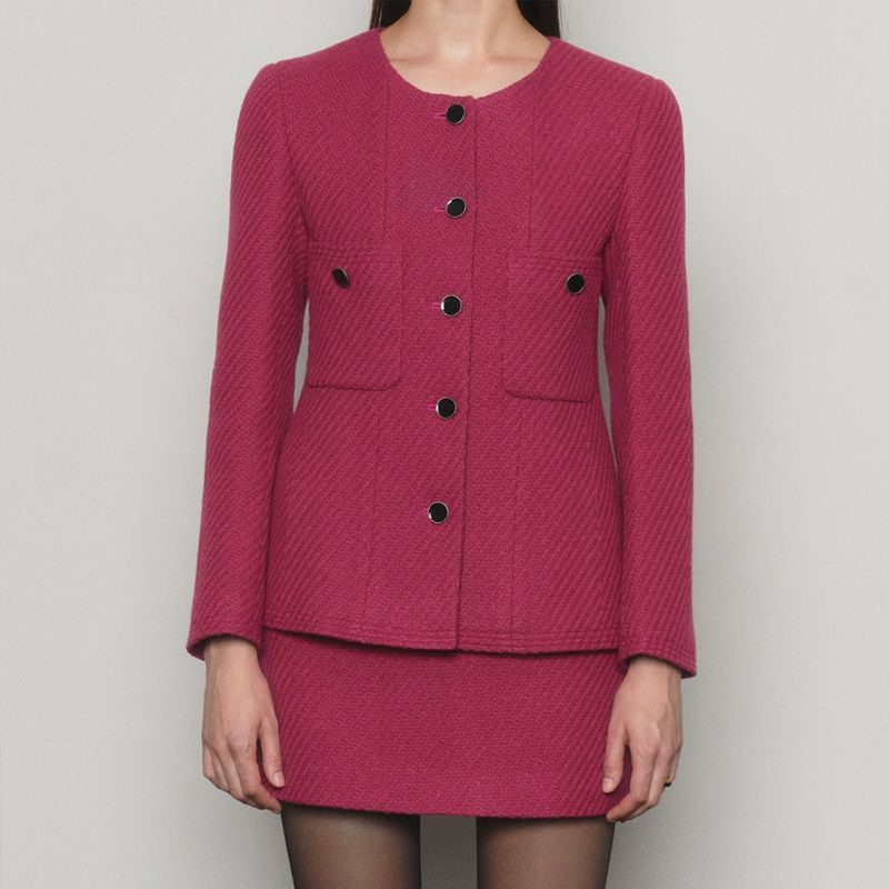 SSOKIN（ソキン）の「Wool Blended Diagonal Herringbone Tweed Jacket _ Pink（Jackets/Outerwear）」