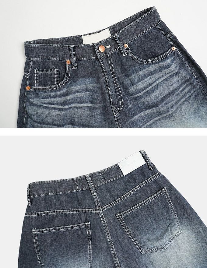 Grayish Washing Skater Half Pants