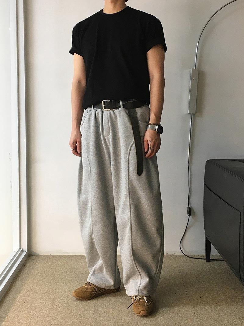 ASCLO（エジュクロ）の「[A-P0118] ワイドタックラインスウェットパンツ (5色)（Pants）」