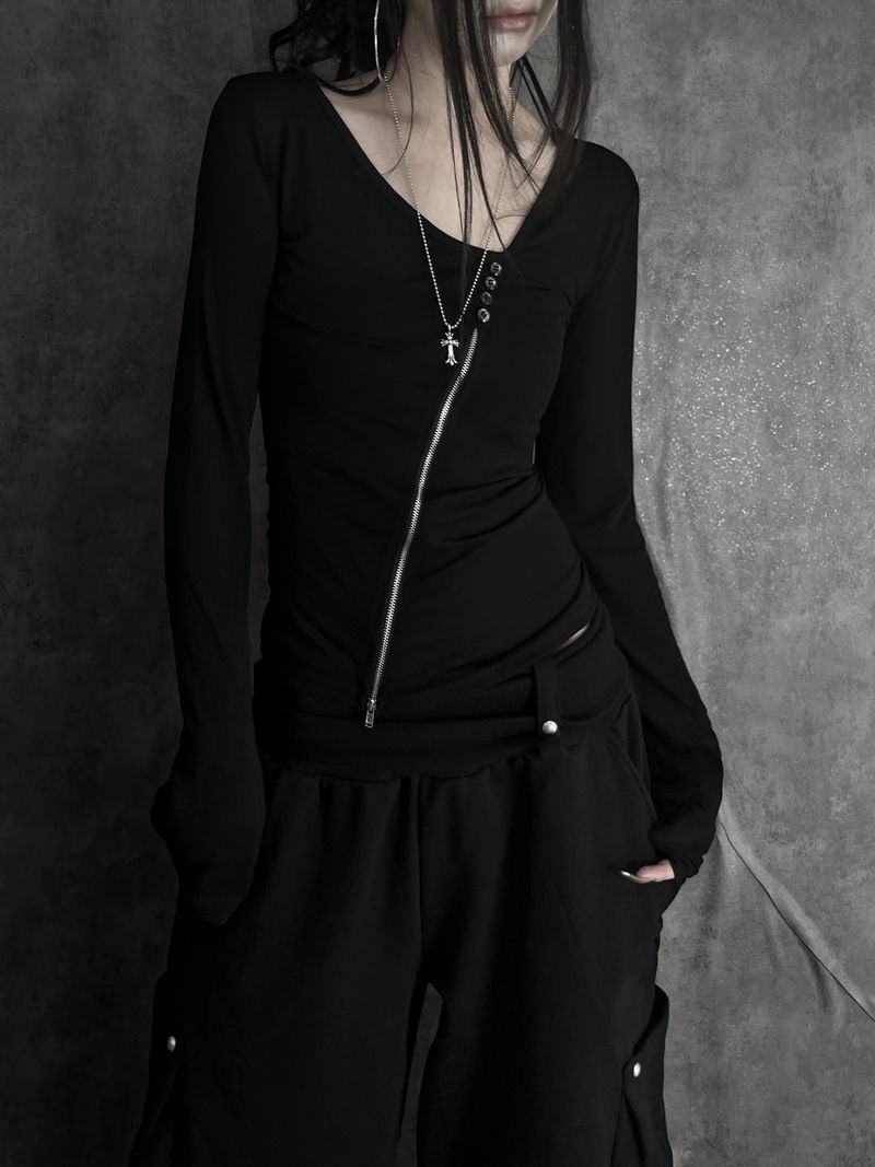 diagonal zipper button T (2color)
