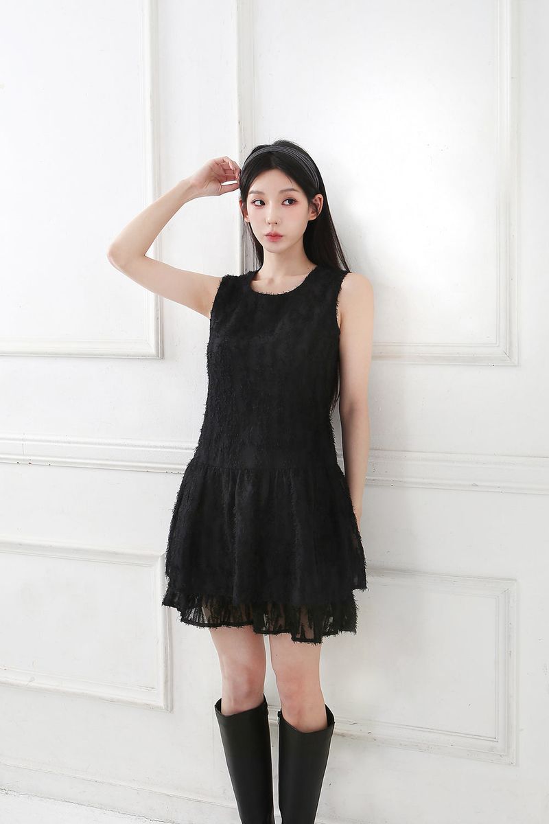 Double Frill Sleeveless Onepiece_black