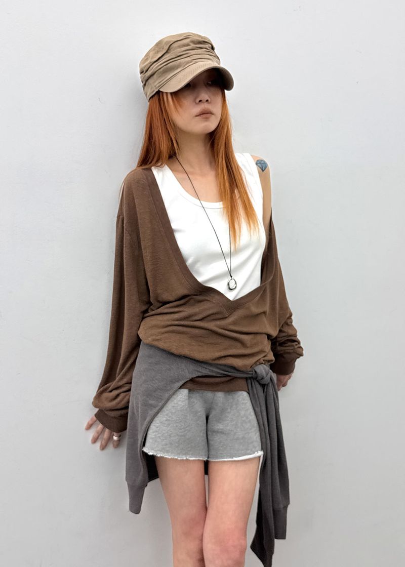 [MADE] Roslyn Deep V-Neck Summer Long Sleeve Top (Linen 55%)