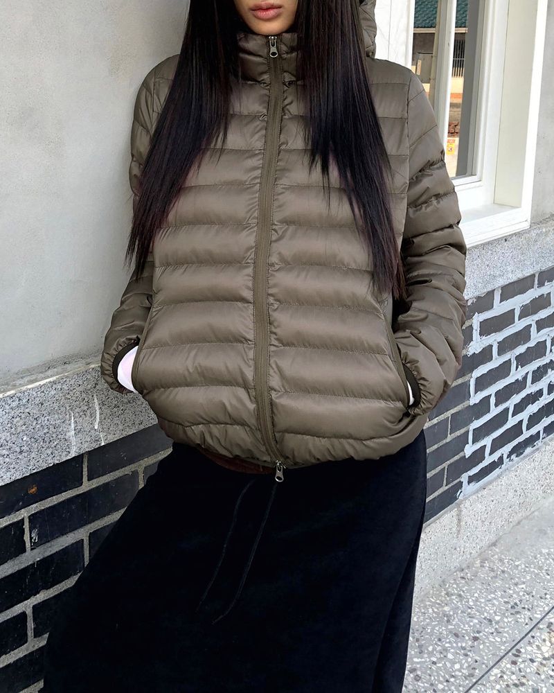 Kora Nylon two-way Hooded Zip-up Lightweight Padding
