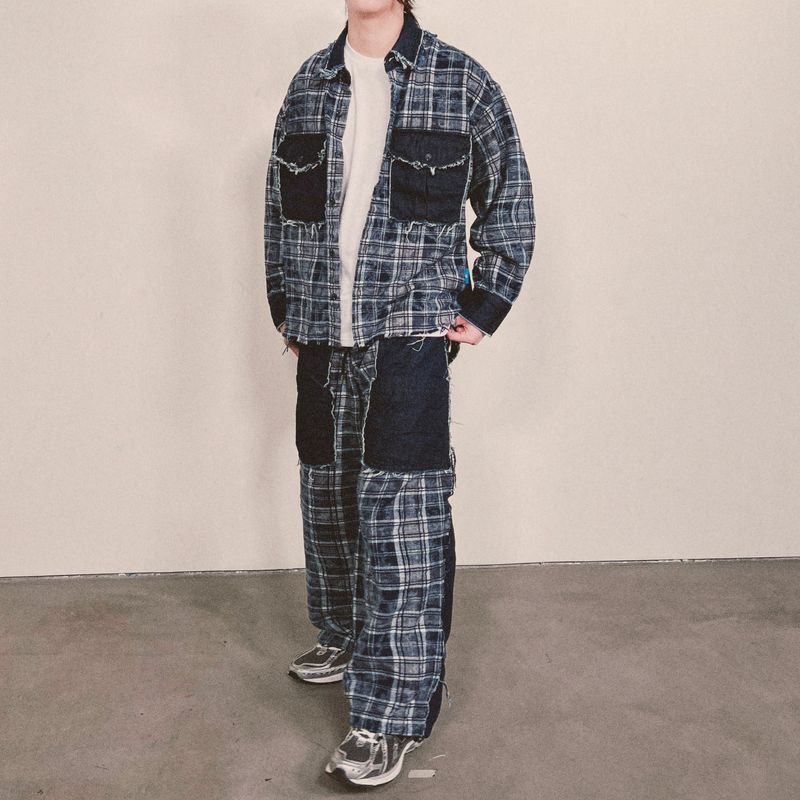 grunge burner check pants_blue