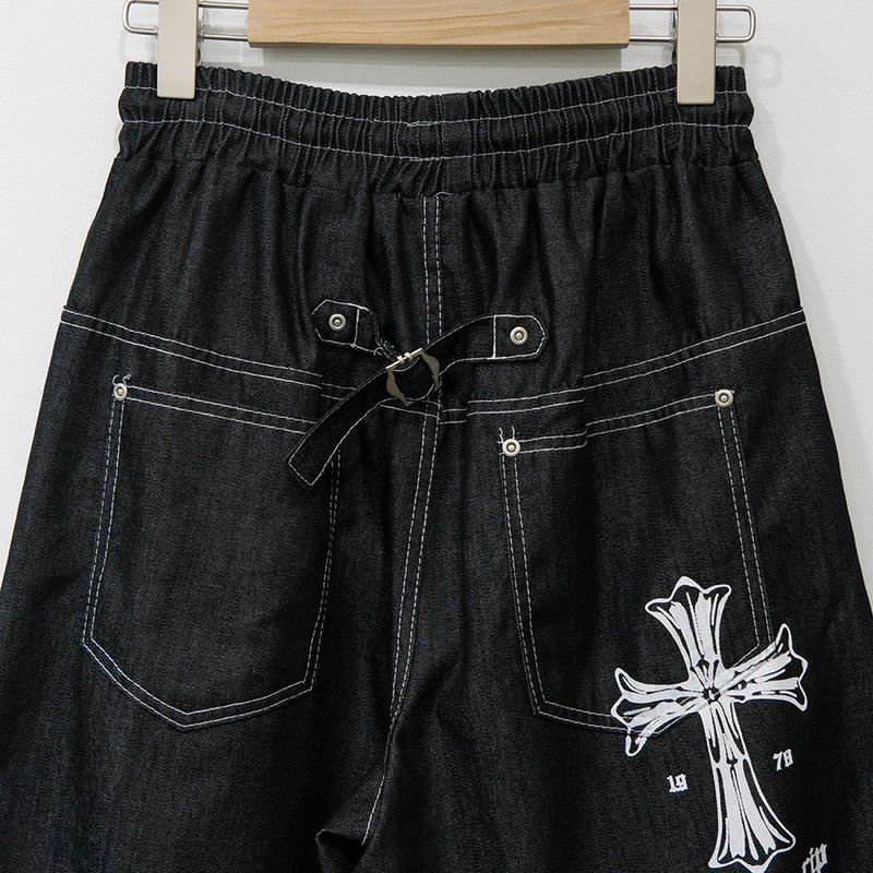 Cross Printing Denim Pants