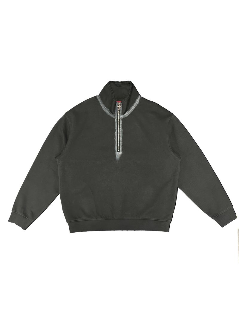 WANGXINGYU（ワンシンユー）の「COLOR-TOOTH HALF-ZIP STAND COLLAR PULLOVER RELAXED FIT DISTRESSED LONG SLEEVE SWEATSHIRT（Tops）」