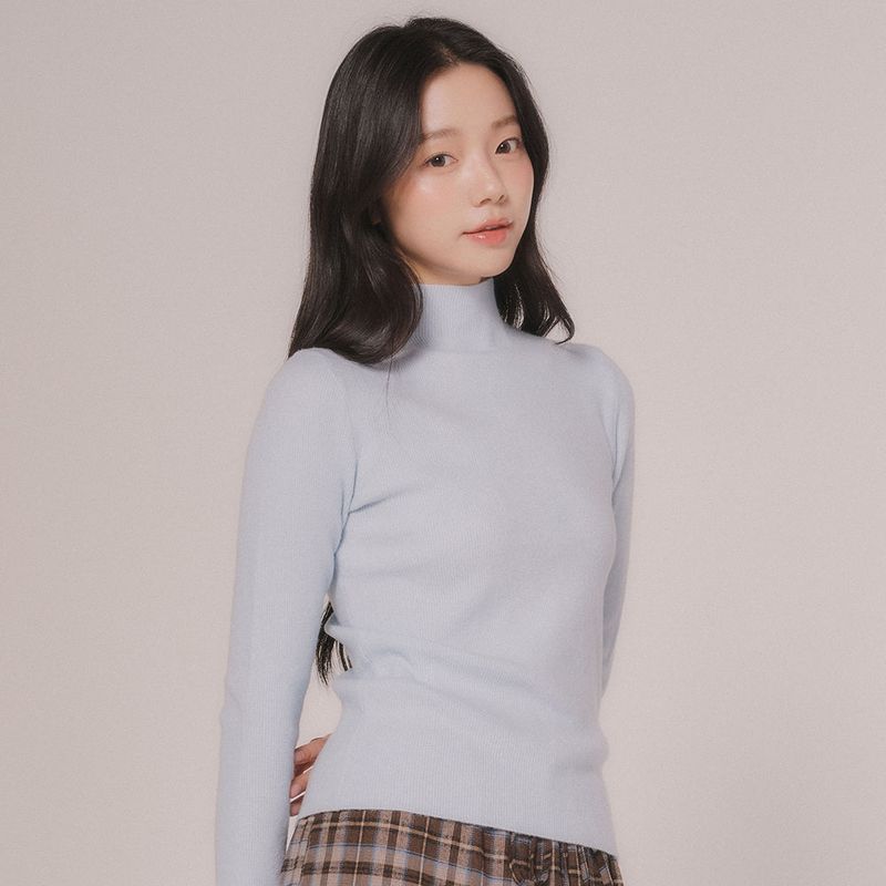 mellotory（メロートリー）の「HALF-NECK KNIT TOP (Light blue)（Tops）」