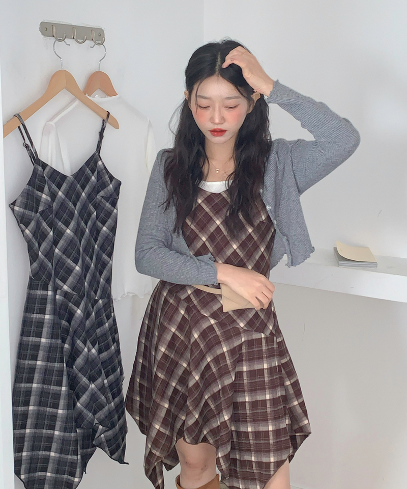 Mute Unbalanced Bustier Checkered Dress