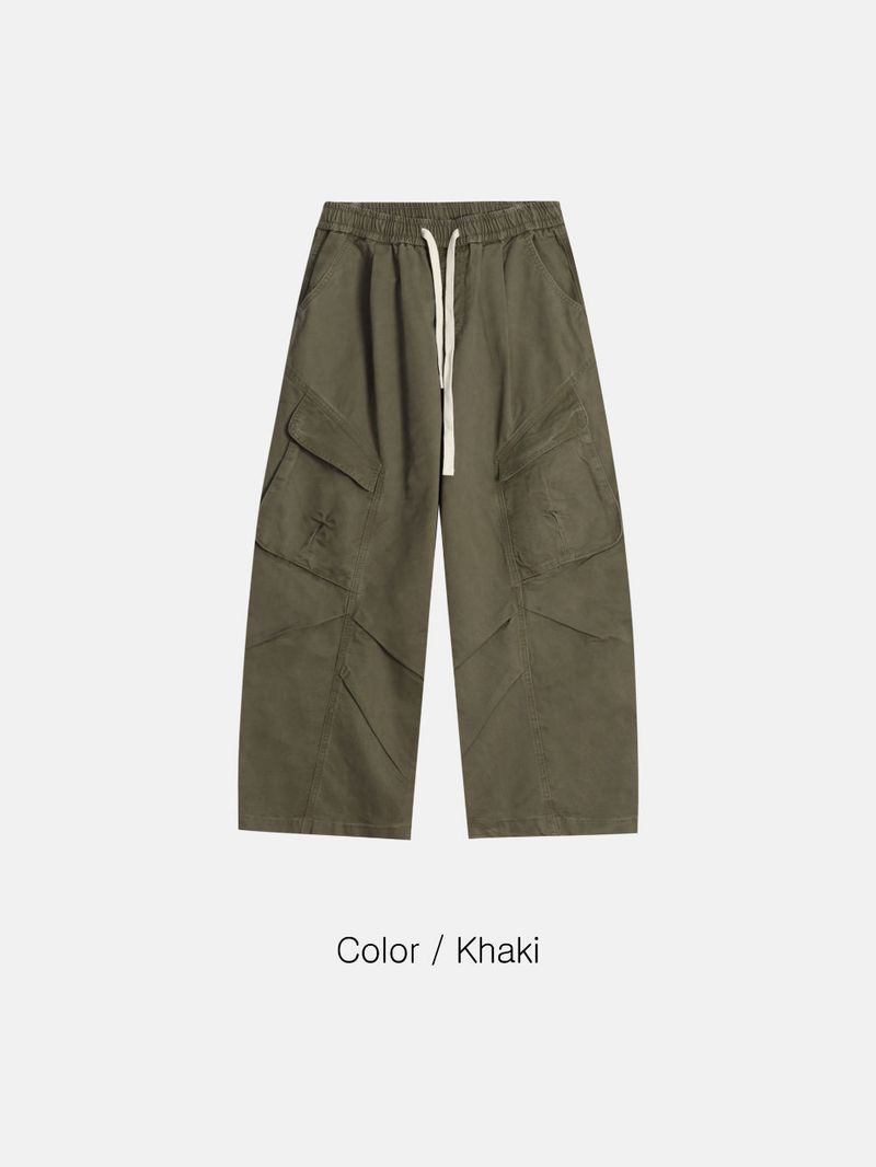 Curved diagonal cargo banding pants