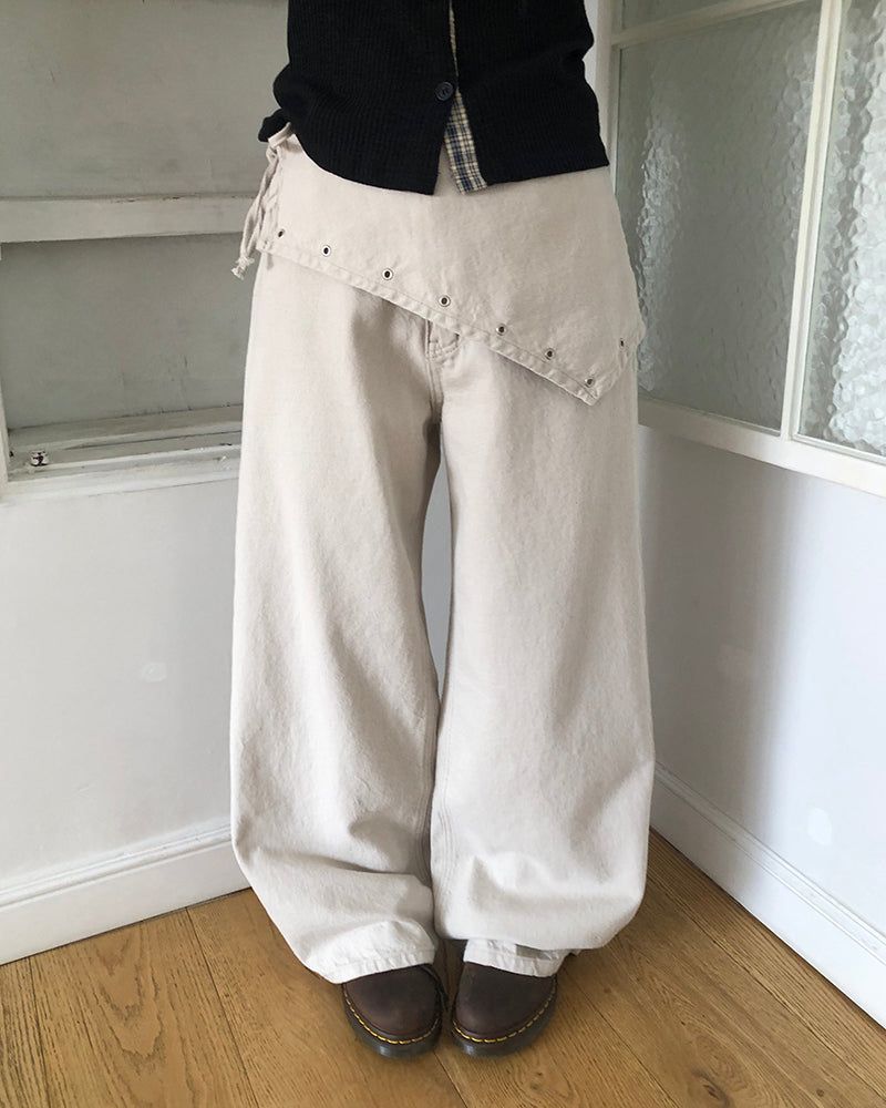 Maon Eyelet Scarf-Layered Cotton Pants