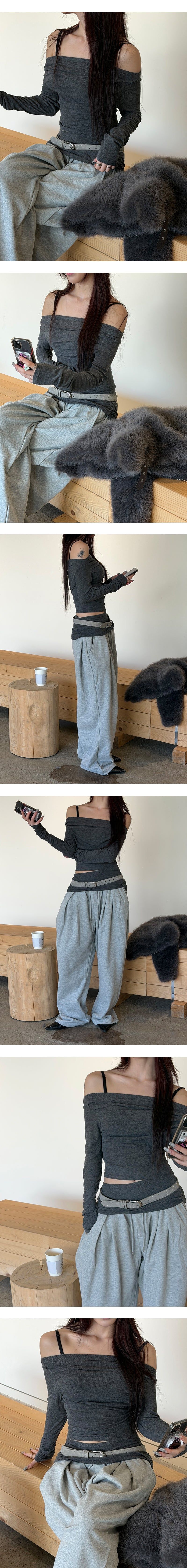 Strap off shoulder long sleeves(3color)