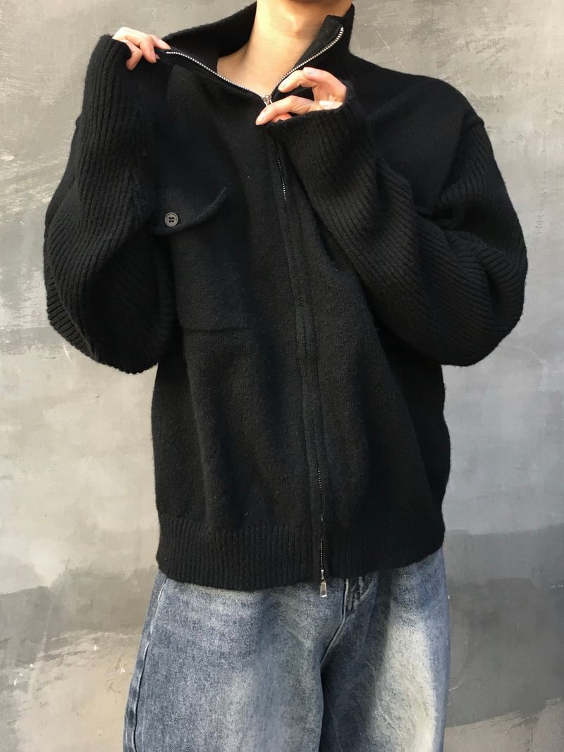 By One Flap High Neck Knit Zip-Up 2C