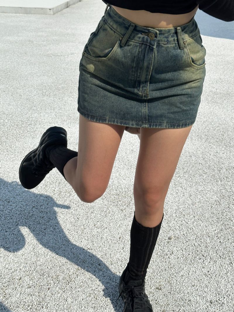 CCORTTI（コルッティ）の「[BELT & INNER SHORTS] 秋デニム ブラウン カーキ デニムスカート – SK（スカート）」