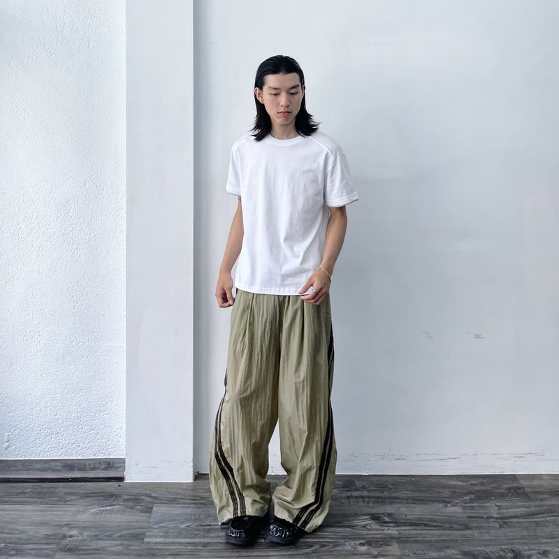 Crumpled Texture Line-Detail Pants