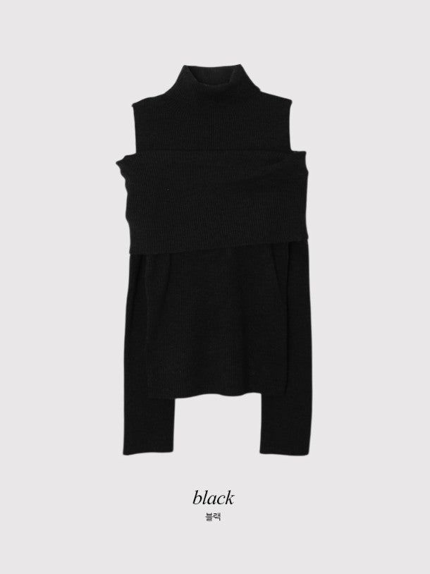 #Turtle Neck & Off Shoulder Layered Rib Knit (3color)