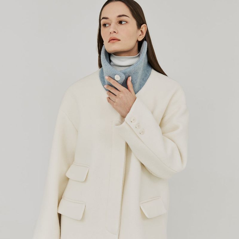 HERRINGBONE HIGH-NECK HALF COAT (IVORY)