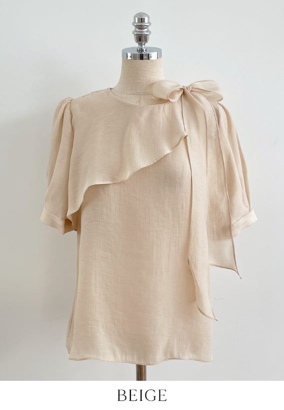 Love It Tie Diagonal Frill Puff Blouse