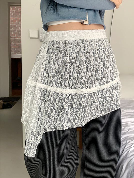 LACE UNBAL LAYERED SKIRT (2C)