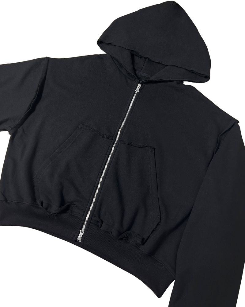 CUTTING CROP HOODIE ZIPUP_BLACK