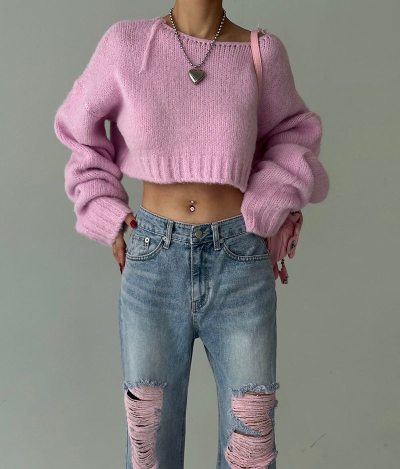 Salt wool cropped knitwear (pink)