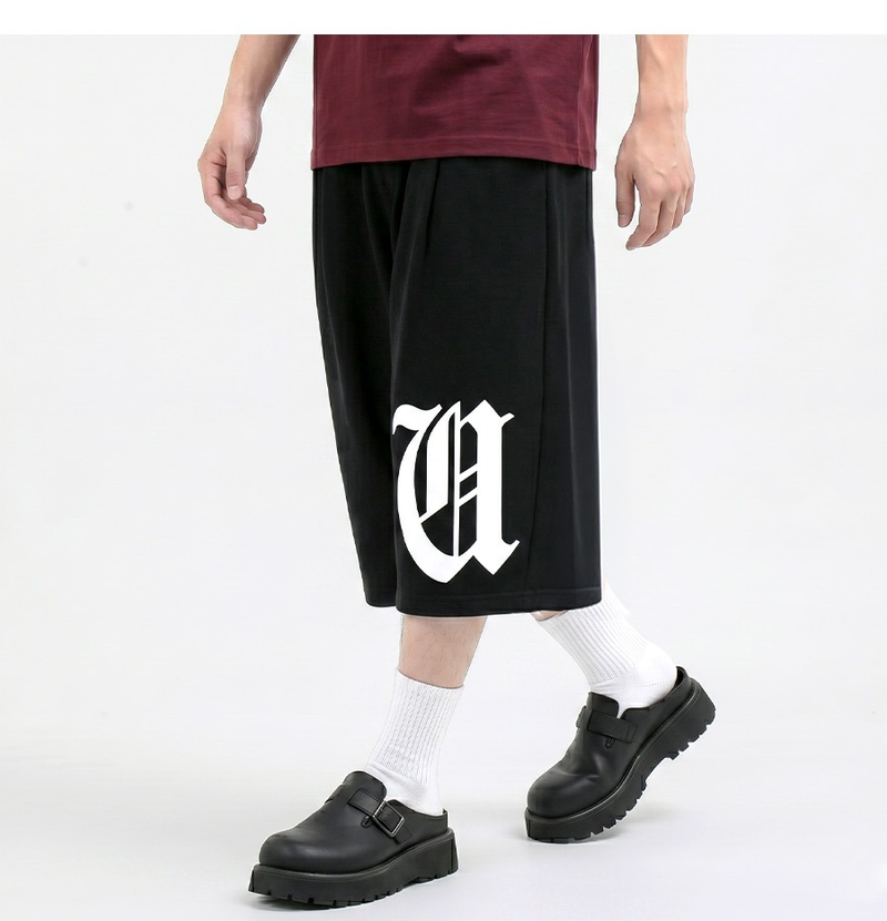 Balloon Curved Sweat Bermuda Pants Black Gothic