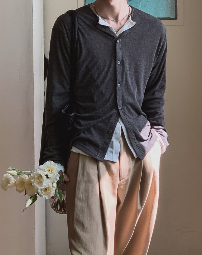 1+1 Daily Ribbed Round Cardigan