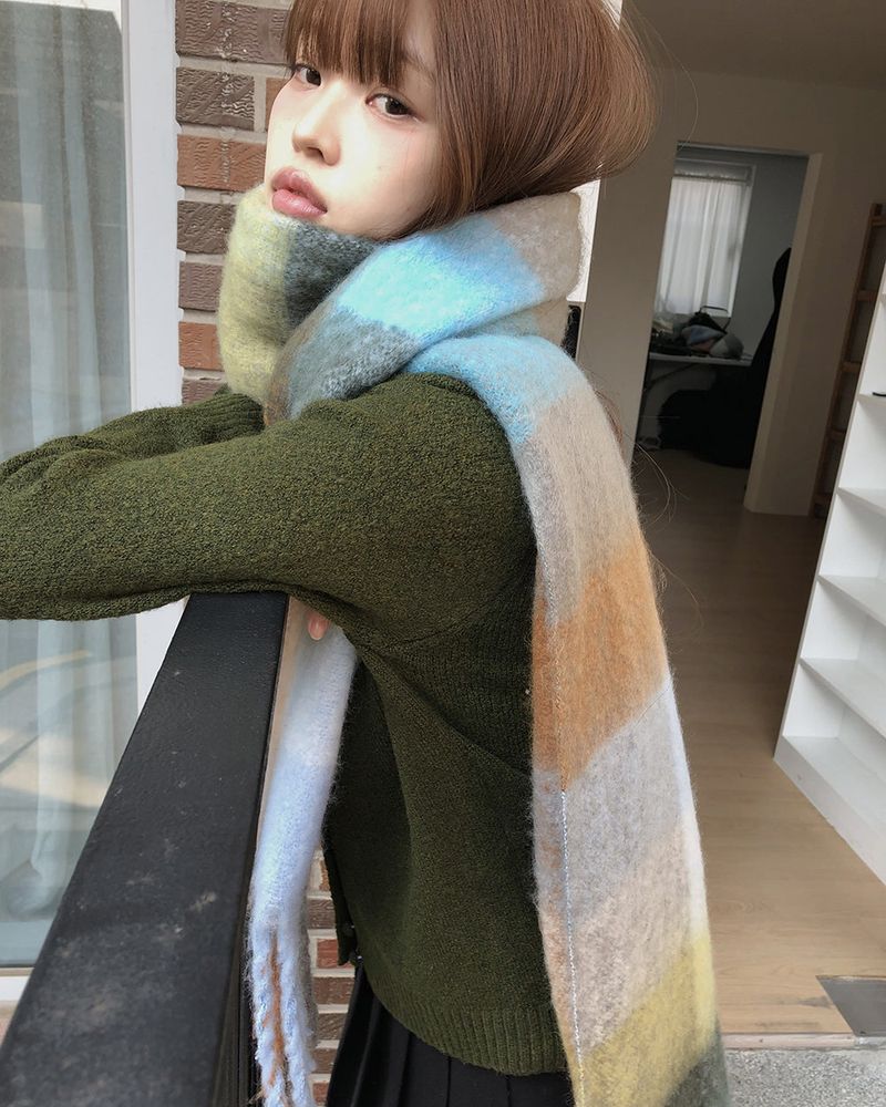 Kemin Thick Check Color Block Long Muffler