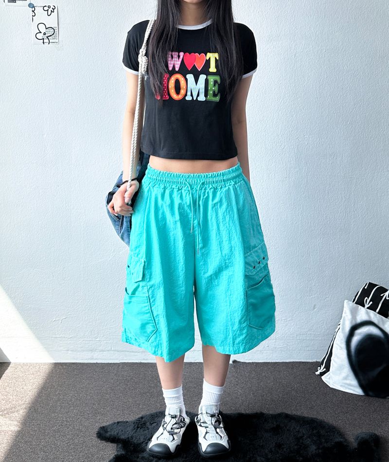 Homecandy Contrast Ringer Crop Tee 2color