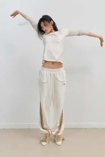 Side Fur Trim Sweatpants / Ivory