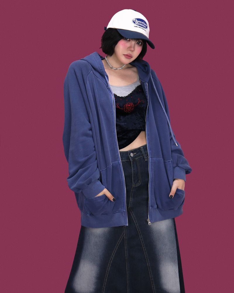 popping denim long skirt