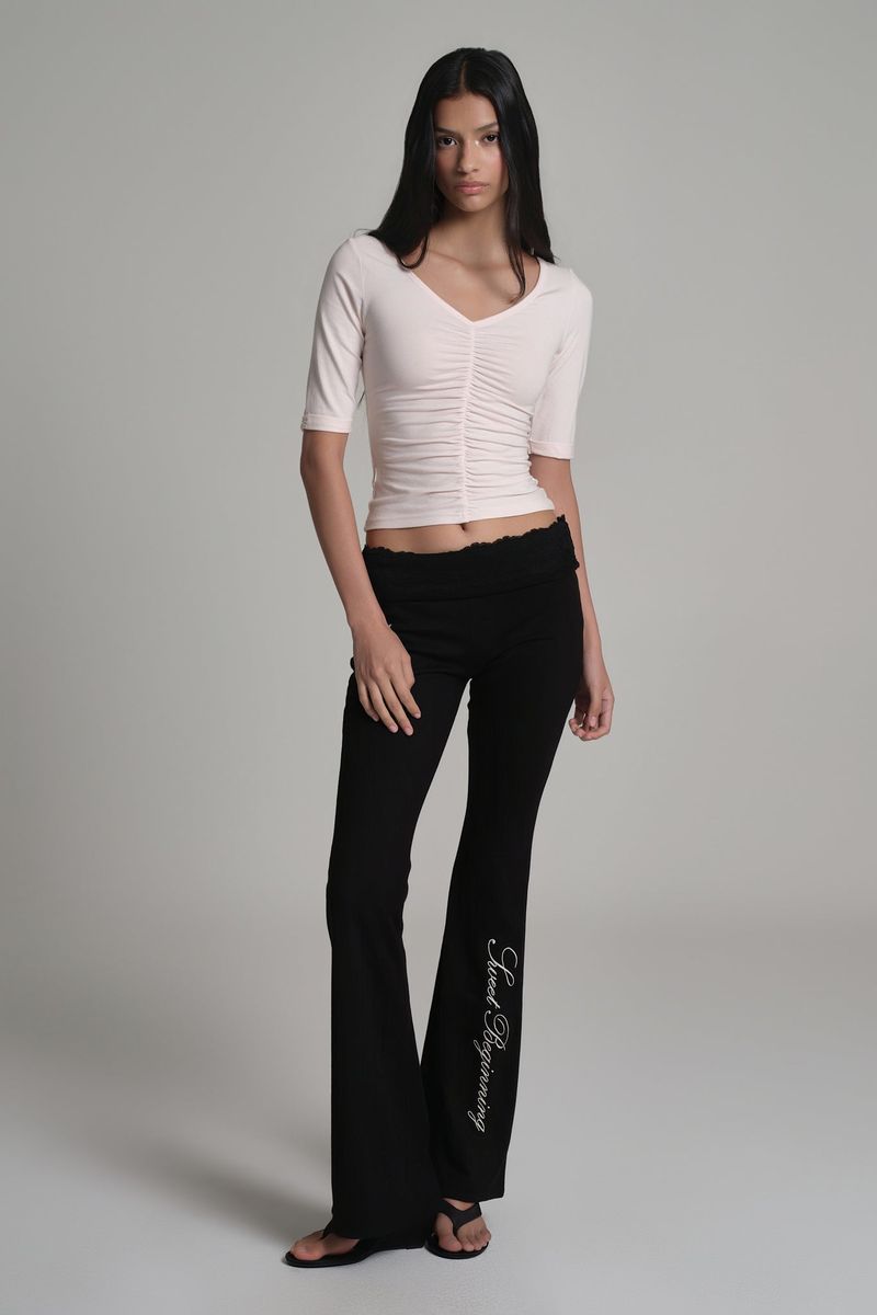Lace tea bootscut pants, Black