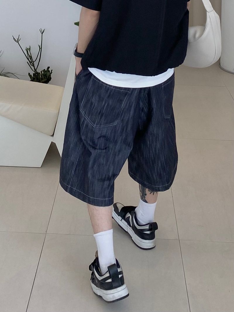 Curved Denim Half Pants